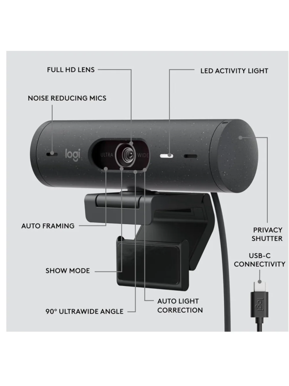 NEW Logitech Brio 505 Full HD 1080p Webcam auto Light Correction framing